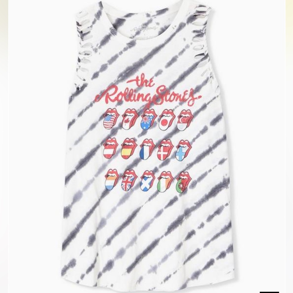 Torrid The Rolling Stones White & Black Tie-Dye Crew Tank